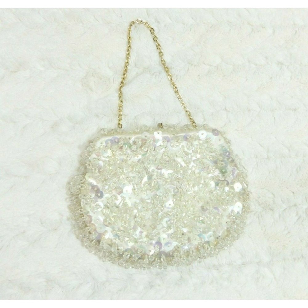 Vintage LA REGALE LTD Beaded Evening Bag Ivory Cream Iridescent